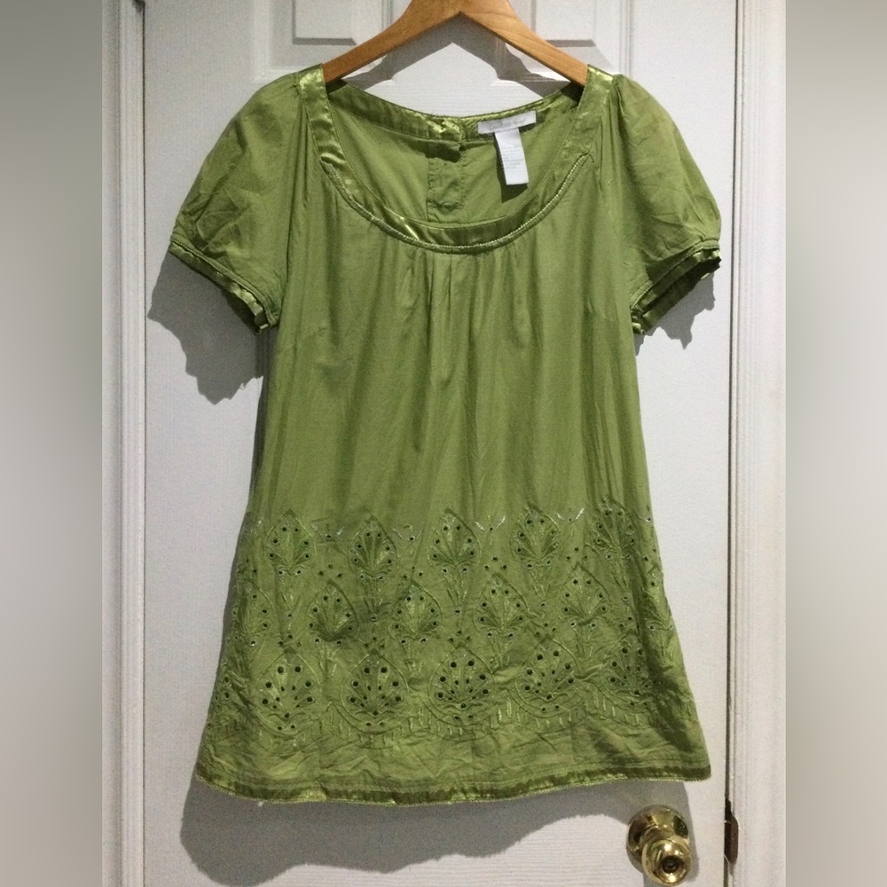 Charlotte Russe Olive Embroidered Cotton Blouse